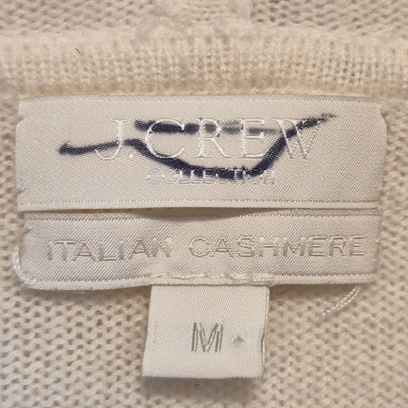 J. Crew 100% Cashmere Hoodie Ivory Knit Button Neck Italian Cashmere Womens Sz M - Picture 10 of 10